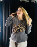 Pull - velour - coeur leopard - 2 coloris