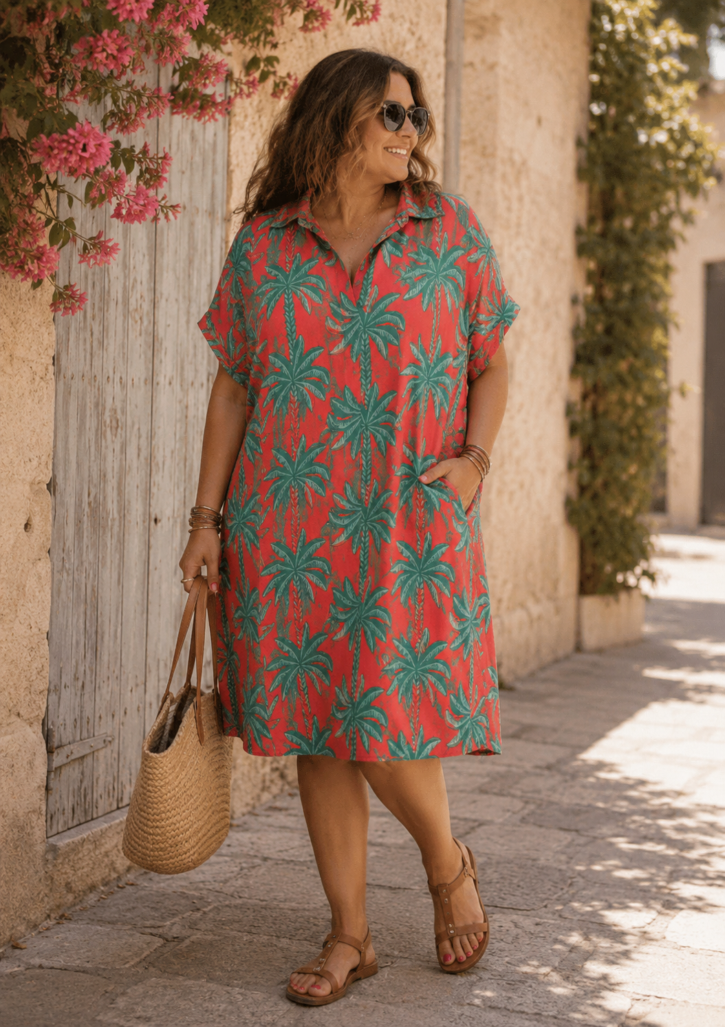 Robe Chemise Palmier Viscose – Taille Unique | 4 Coloris