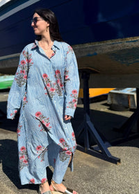 Robe Indienne à Rayures Bleue