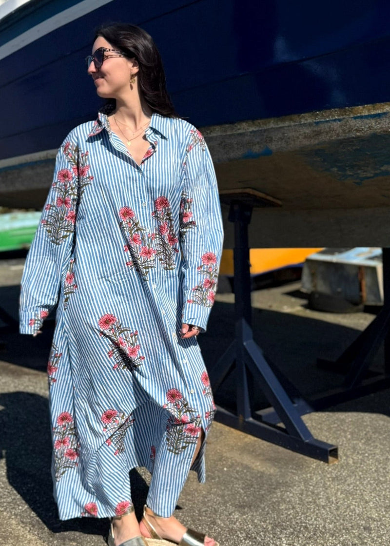 Robe Indienne à Rayures Bleue