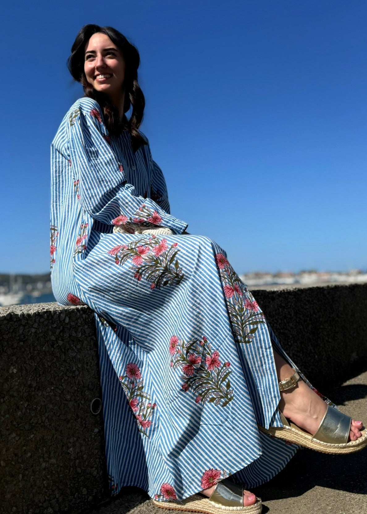 Robe Indienne à Rayures Bleue