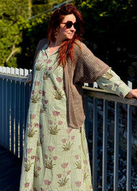 Robe Indienne à Rayures Verte