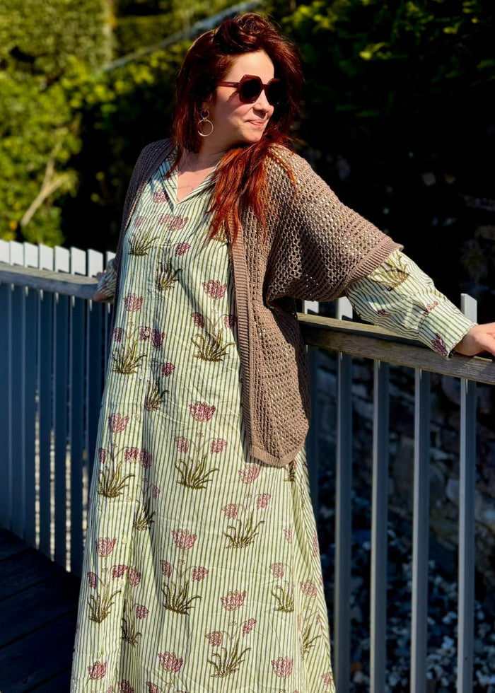 Robe Indienne à Rayures Verte