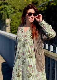 Robe Indienne à Rayures Verte