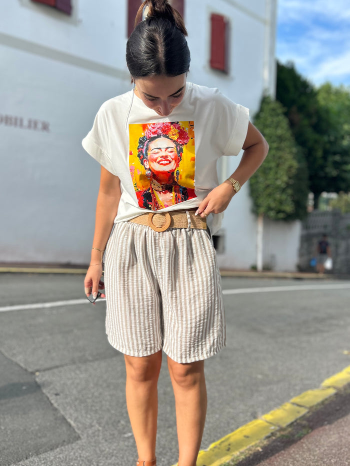 Short rayé - Ceinture - Plusieurs couleurs