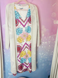 🌸 Combo “Lumière Graphique” – Robe imprimée & gilet fluide