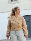 💥 Trench court femme beige chic 100% coton – détail léopard 💥