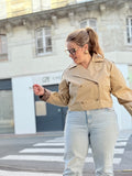 💥 Trench court femme beige chic 100% coton – détail léopard 💥