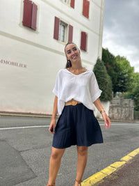 Short - effet lin - avec ceinture - plusieurs couleurs