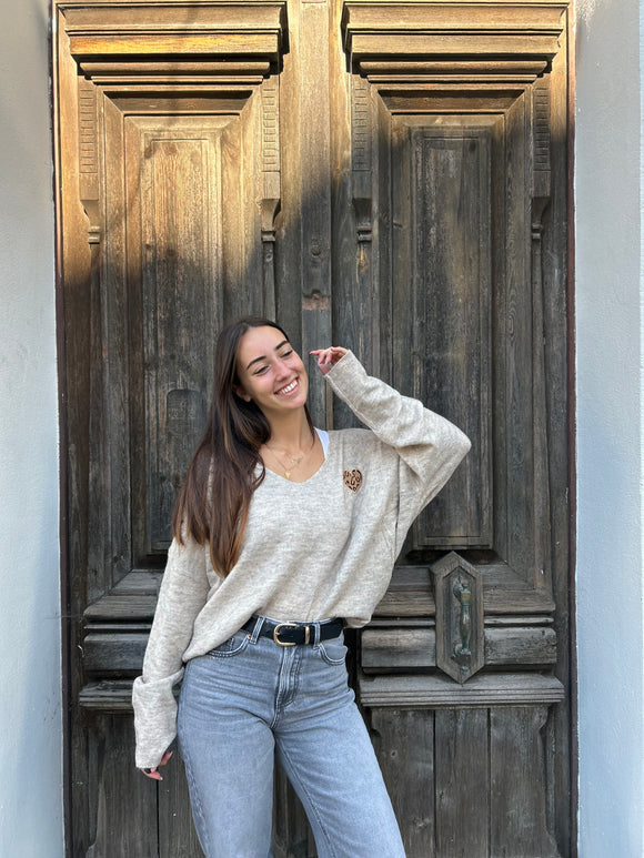 🐆 Pull cœur léo - col V douceur absolue