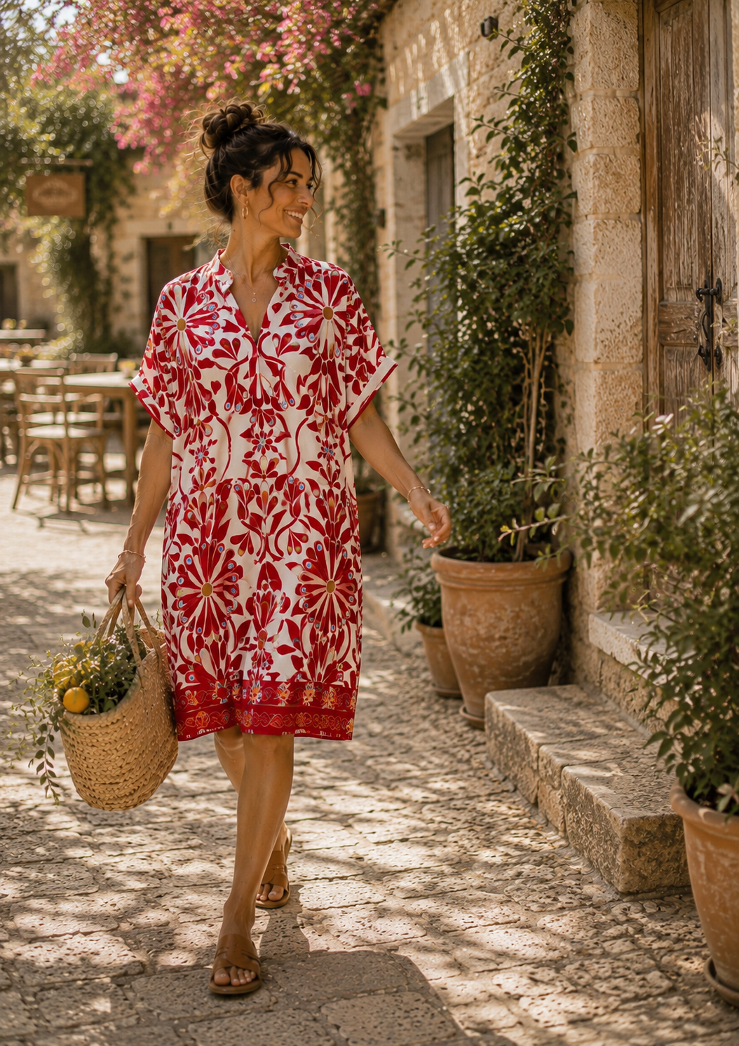 Robe Florale Graphique – Taille Unique | 100% Viscose | Fabrication Italienne