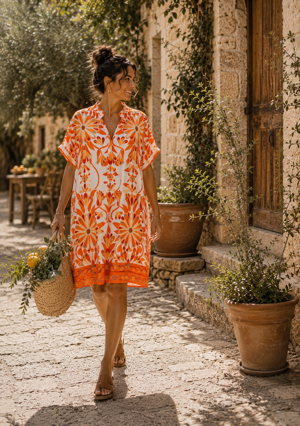 Robe Florale Graphique – Taille Unique | 100% Viscose | Fabrication Italienne