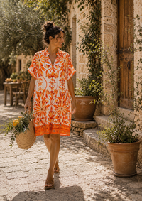 Robe Florale Graphique – Taille Unique | 100% Viscose | Fabrication Italienne