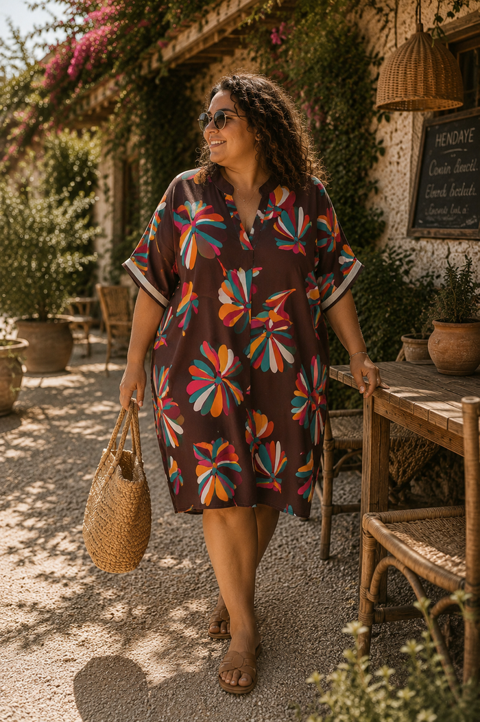Robe Kaftan Fleurie Viscose – Taille Unique 36-46